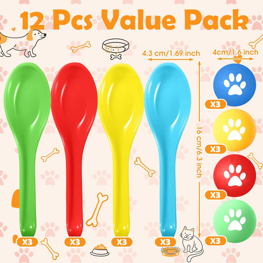 JellyArch 24 Pcs Dog Themed Birthday Party Game Spoon Relay Race Set Colorful