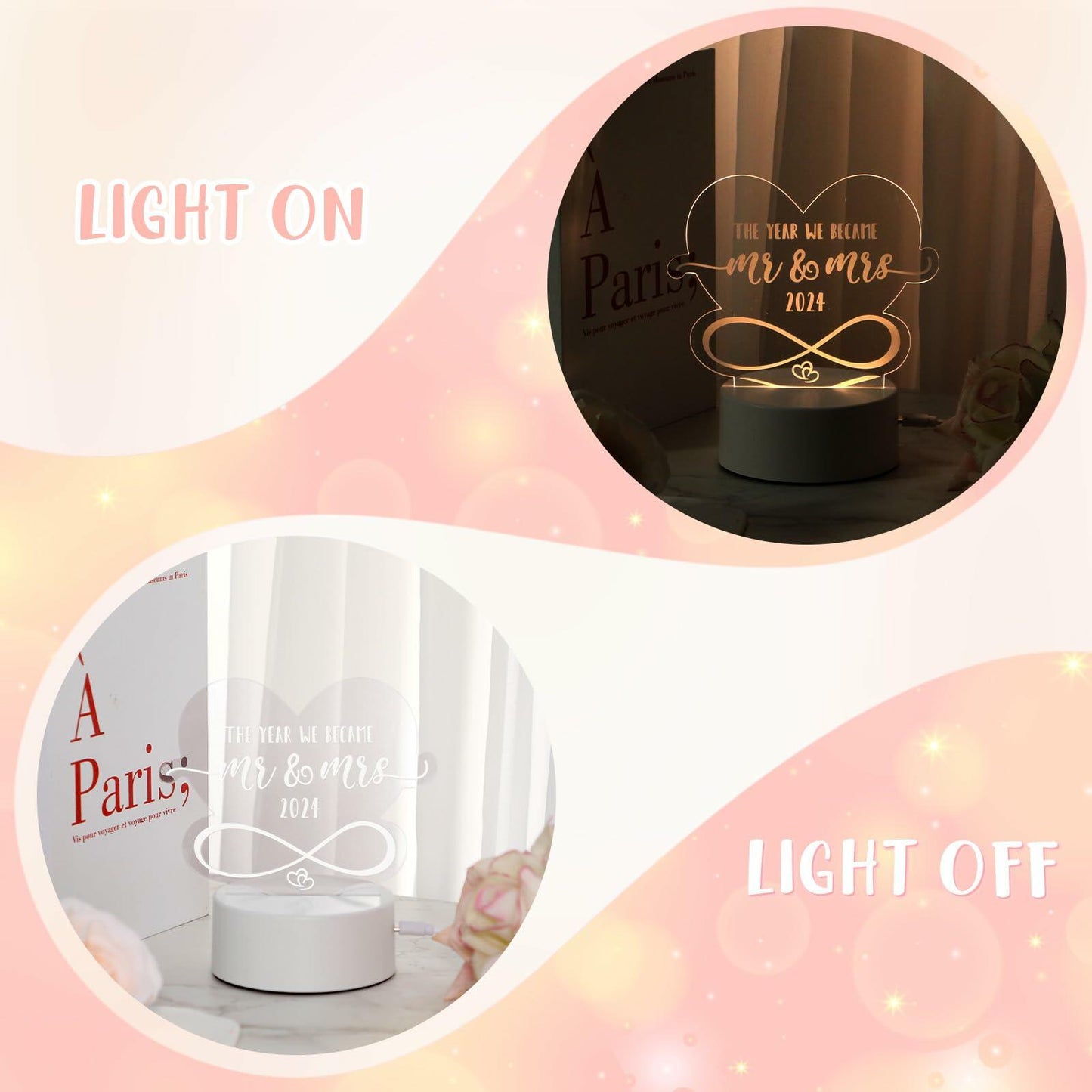 Percozzi Night Light LED Mr and Mrs Wedding Gift 2024 Couples Decor