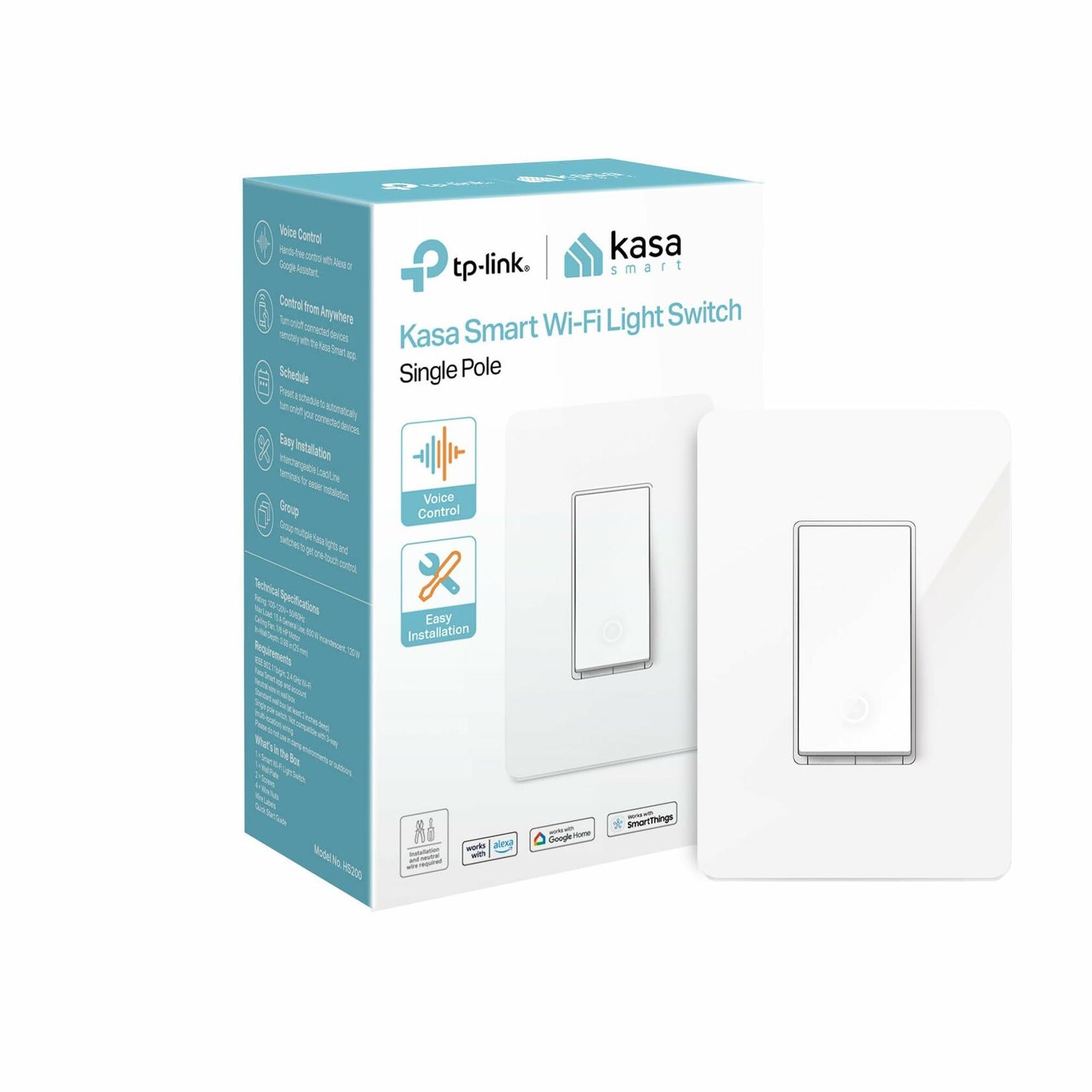 Kasa Smart Light Switch HS200, Single Pole, Needs Neutral Wire, Wi-Fi 1 Pack