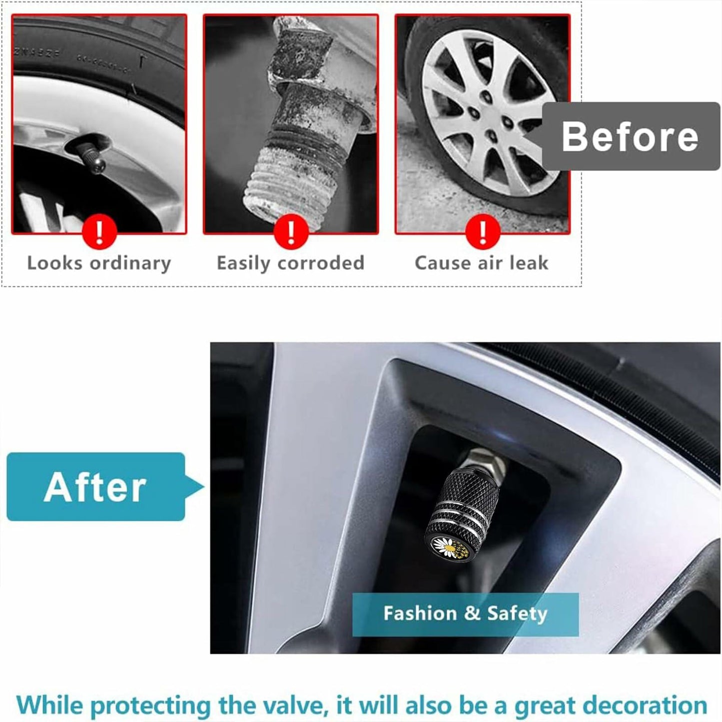 JIASWTHM Tire Valve Stem Caps Black 4 Pack Anodized Aluminum Universal