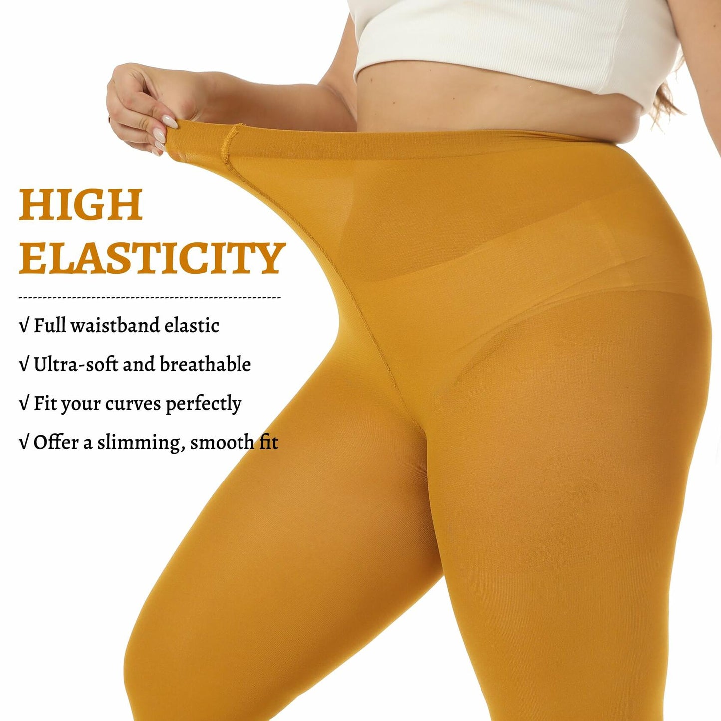 MANZI Women's Plus Size Turmeric Tights 70 Denier Semi Opaque Size 3XL