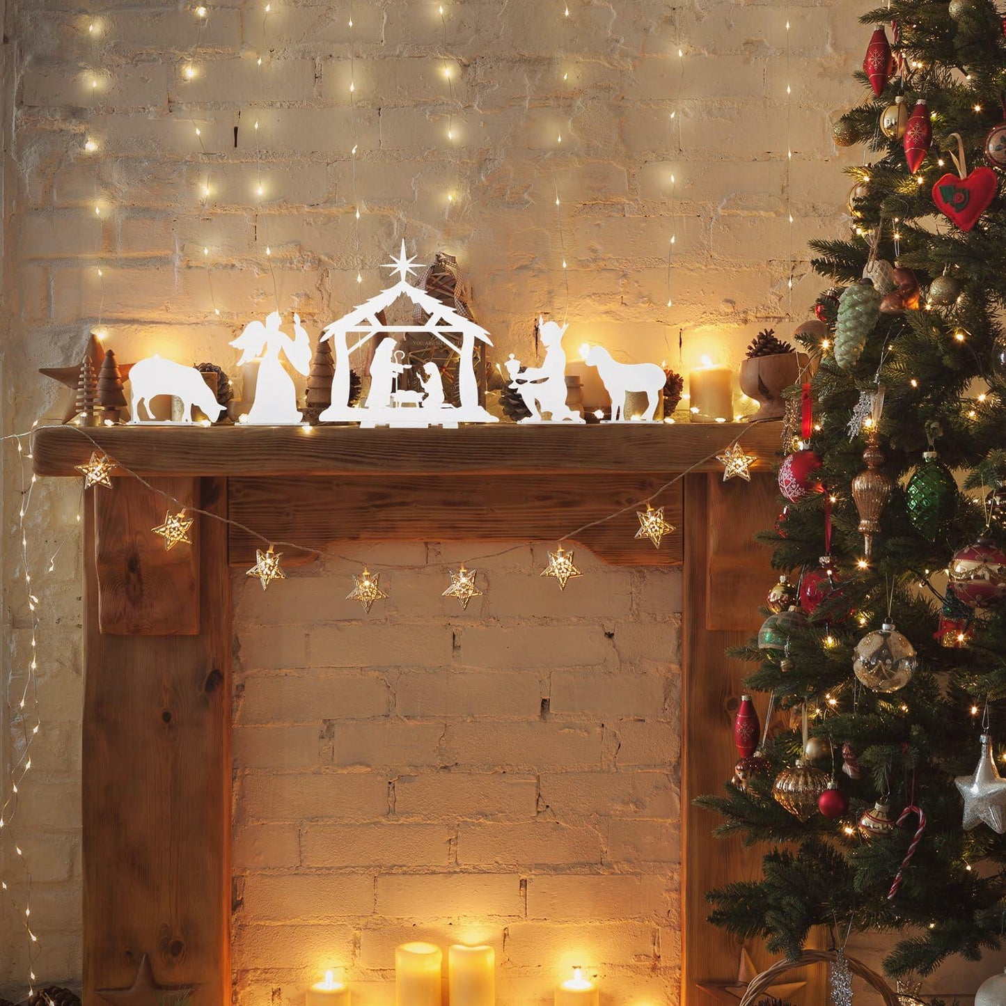 MorningRo White Metal Christmas Nativity Set 3 Pc Indoor Rustic Decor