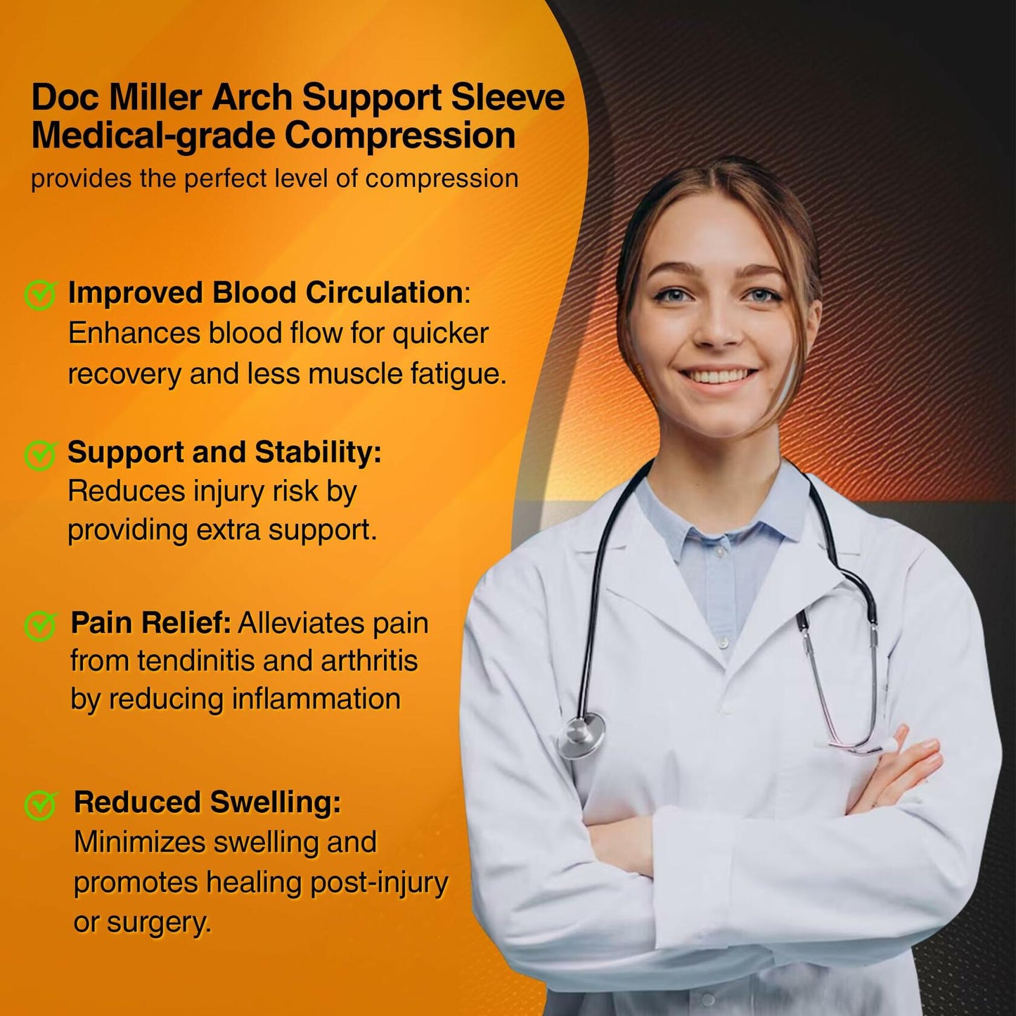Doc Miller Arch Support Sleeves 1 Pair Foot Brace Compression Socks Pain Relief