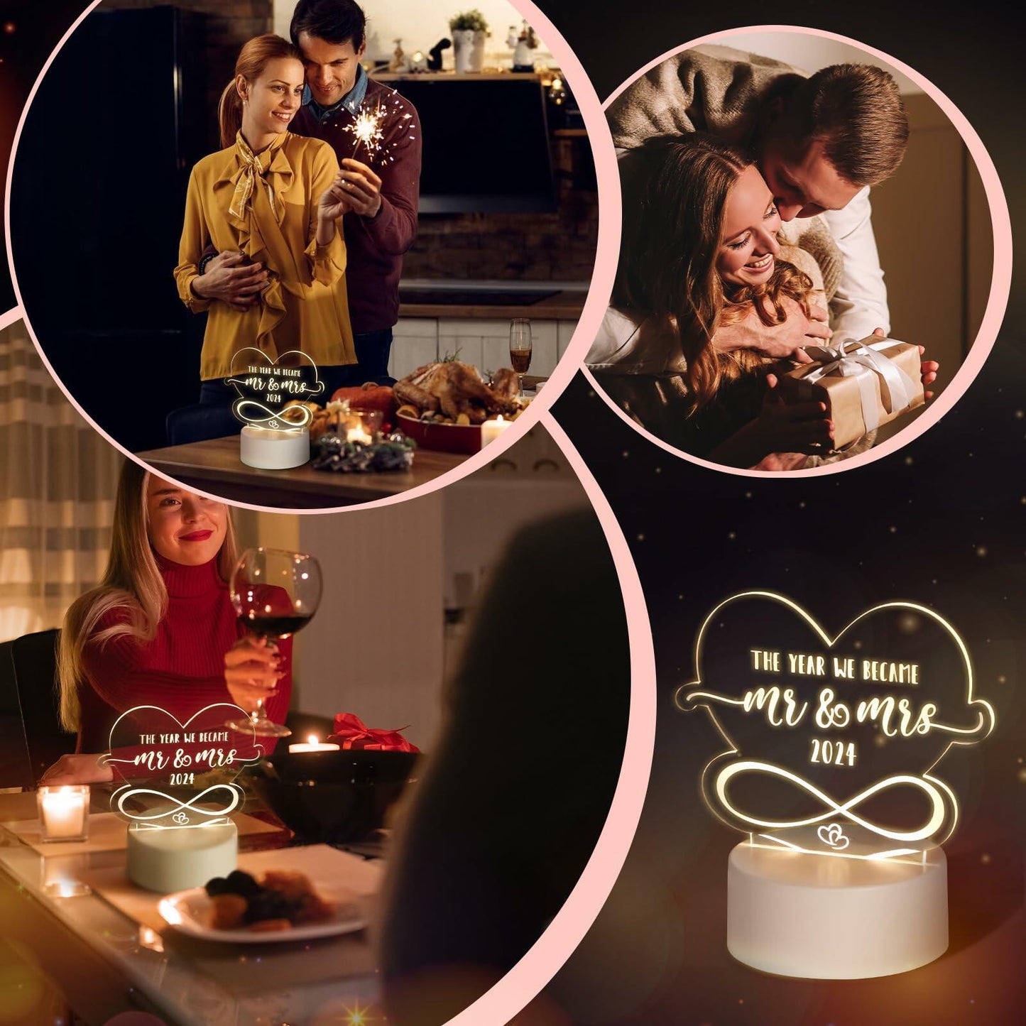 Percozzi Night Light LED Mr and Mrs Wedding Gift 2024 Couples Decor