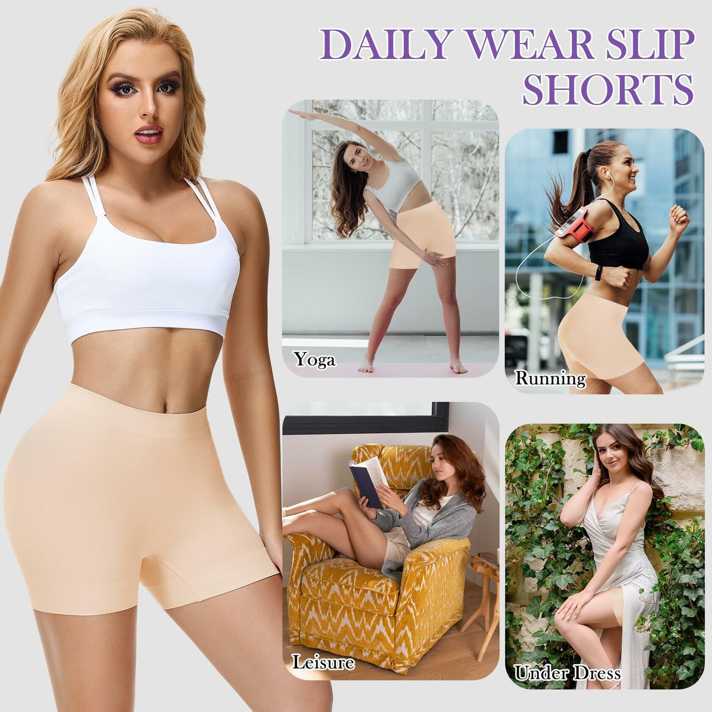 Reamphy Seamless Slip Shorts 3 Pack Black White Nude Size 3XL