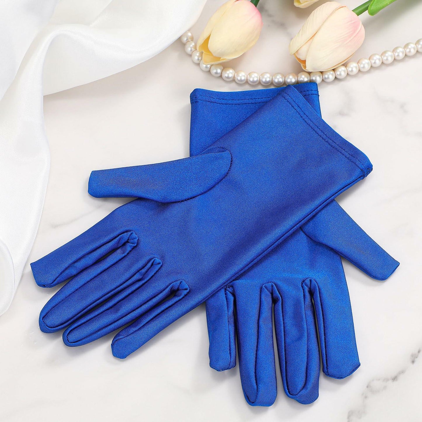 8 Pairs Blue Nylon Cotton Gloves Unisex Halloween Parade Tuxedo Size 8