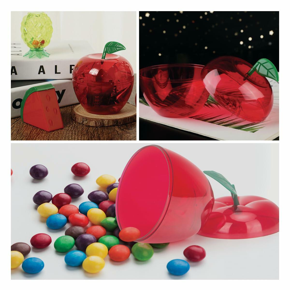 Large Red Apple Shaped Plastic Cookie Jar Set of 2 Merry Christmas