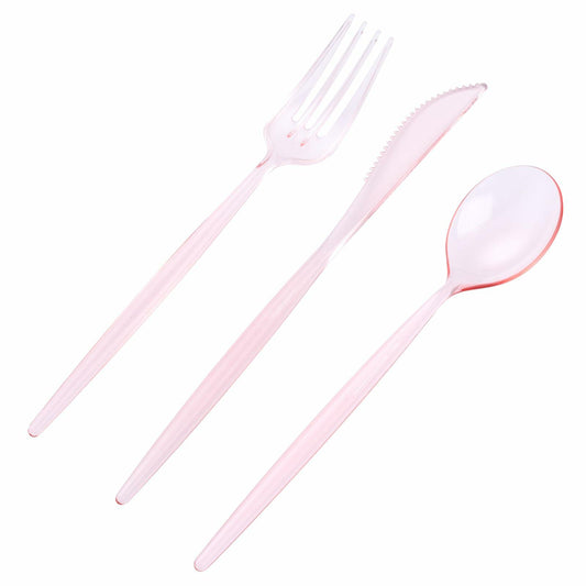Rubtlamp 180 Pc Pink Plastic Silverware Set - 60 Forks, 60 Knives, 60 Spoons
