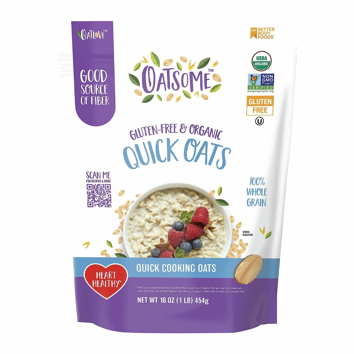 BestBy01/25 Oatsome Organic Quick Oats, 1lb Bag Gluten-Free Whole Grain