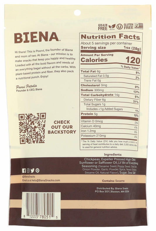 BestBy05/25 Biena Chickpea Lil Bit Evrythin Snack 5oz Pack - Delicious Healthy