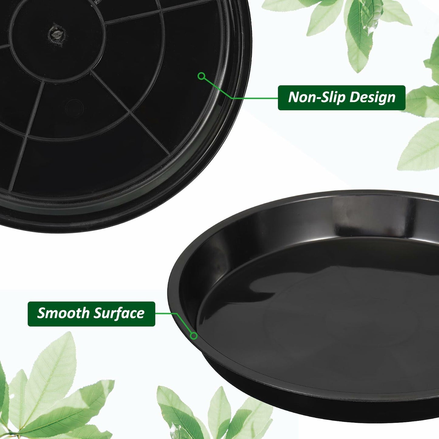 PATIKIL 3 Pack 14" Black Plastic Plant Saucers Indoor & Outdoor Trays