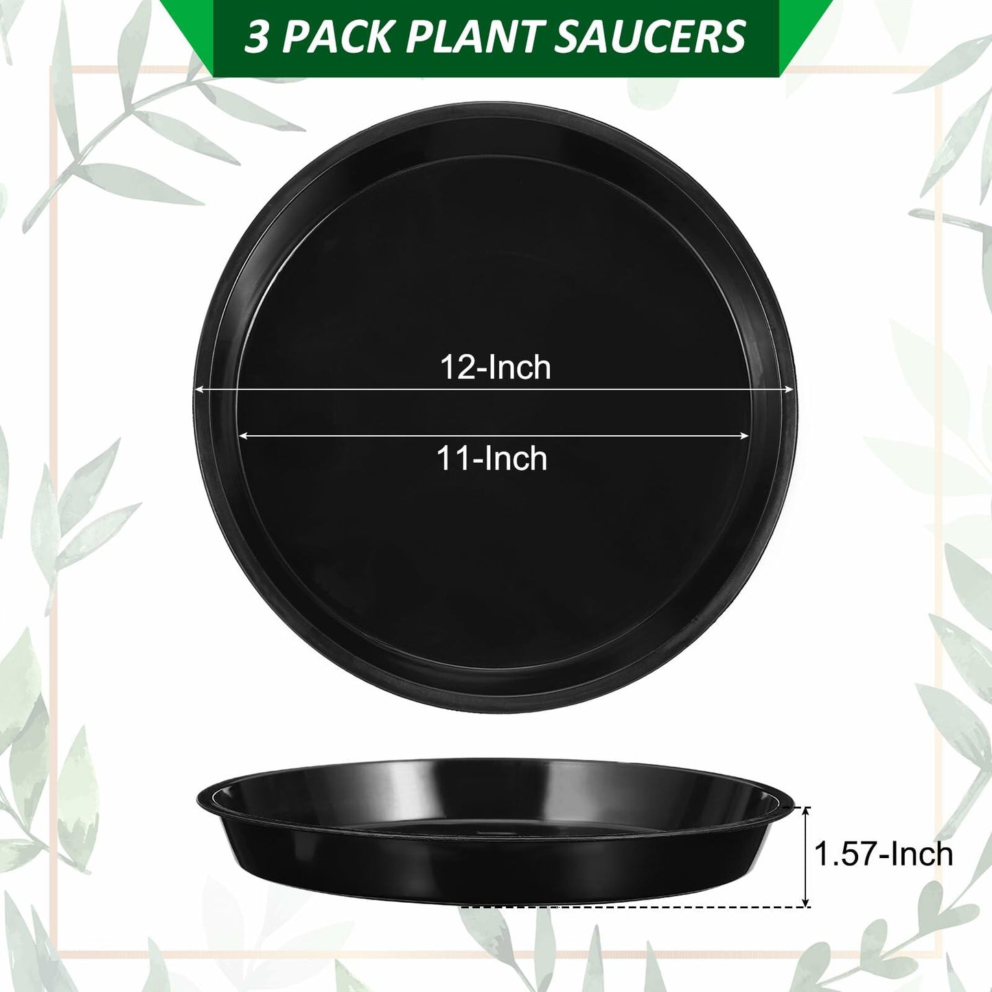 PATIKIL 3 Pack 14" Black Plastic Plant Saucers Indoor & Outdoor Trays