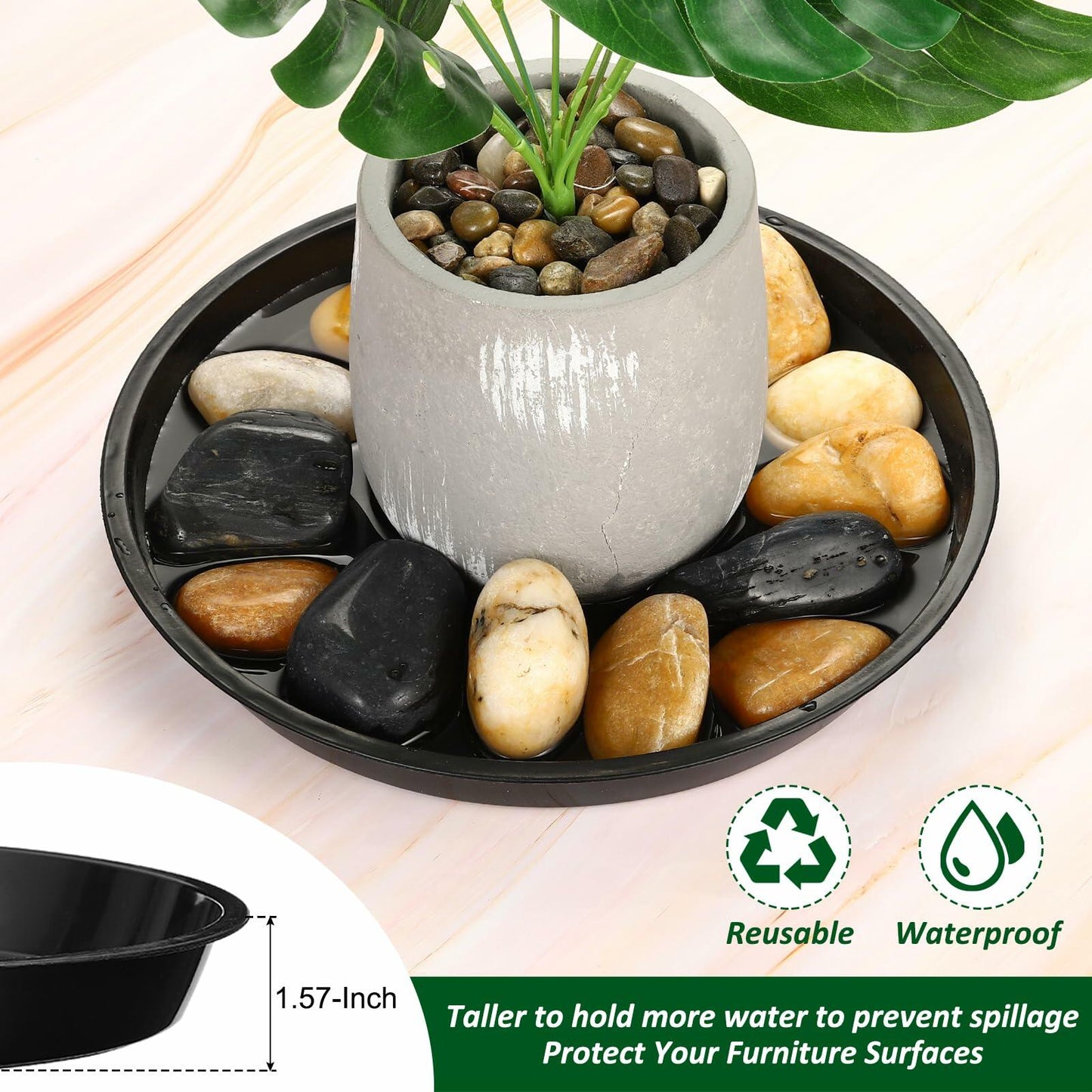 PATIKIL 3 Pack 14" Black Plastic Plant Saucers Indoor & Outdoor Trays