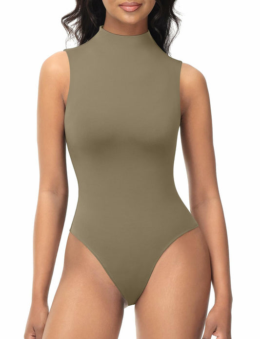 Women's Sleeveless Mock Turtle Neck Bodysuit Slim Fit Racerback Size M