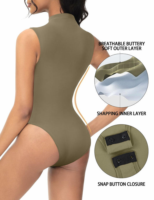 Women's Sleeveless Mock Turtle Neck Bodysuit Slim Fit Racerback Size M