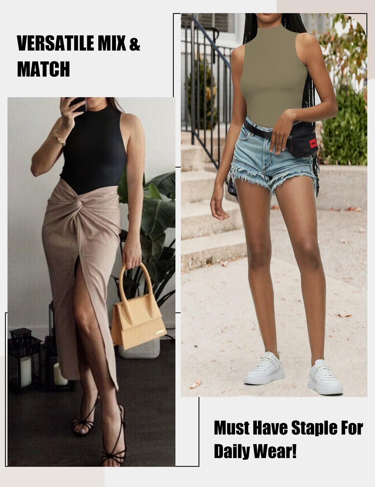 Women's Sleeveless Mock Turtle Neck Bodysuit Slim Fit Racerback Size M