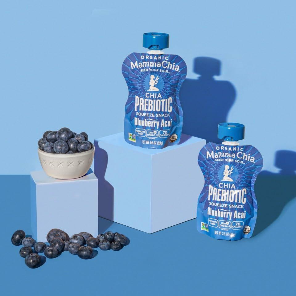 BestBy07/25 Mamma Chia Organic Prebiotic Snack Blueberry Acai 14oz 6 Pack