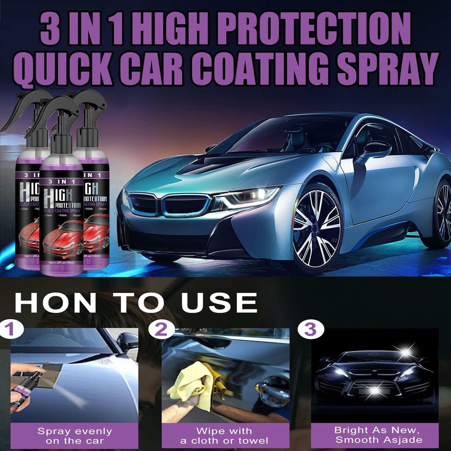VisTapex 3 in 1 High Protection Quick Coating Spray, 3pcs Car Scratch Nano