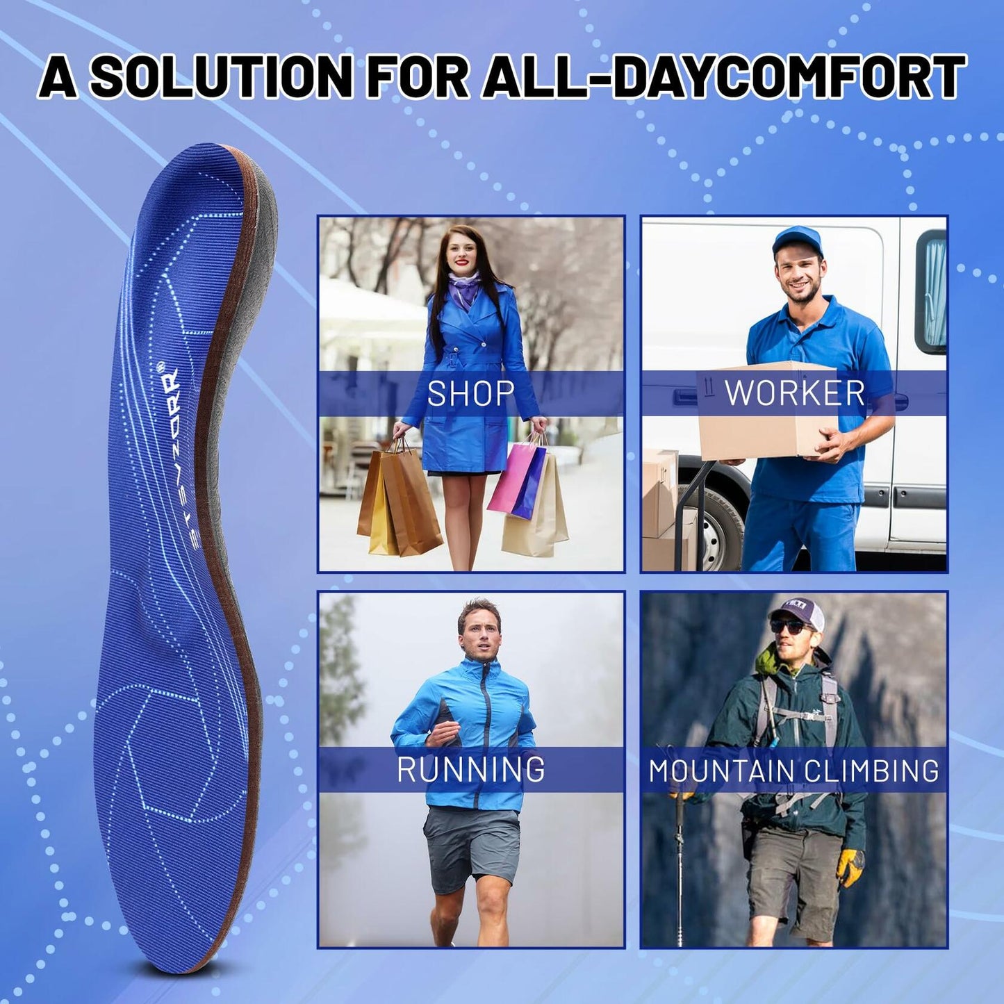 STSVZORR Plantar Fasciitis Inserts Arch Support Heel Pain US-10 Dark Violet Blue