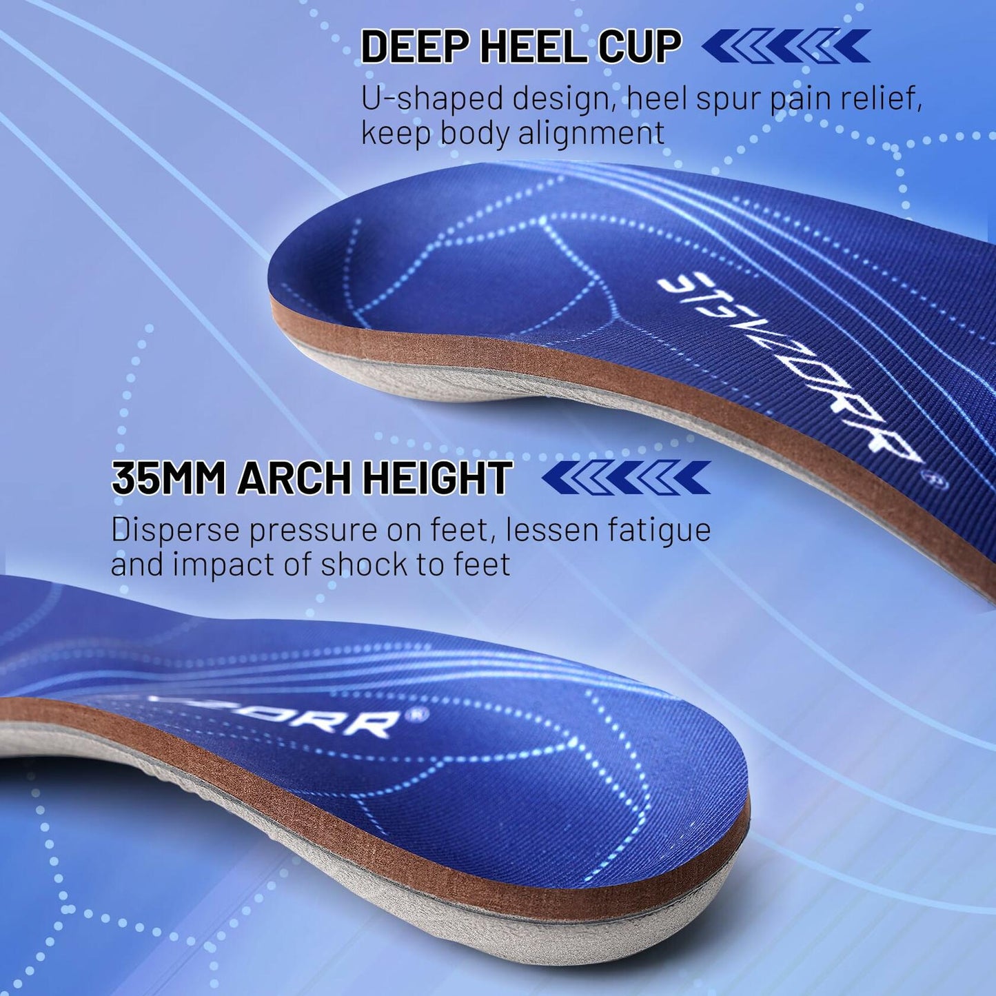 STSVZORR Plantar Fasciitis Inserts Arch Support Heel Pain US-10 Dark Violet Blue