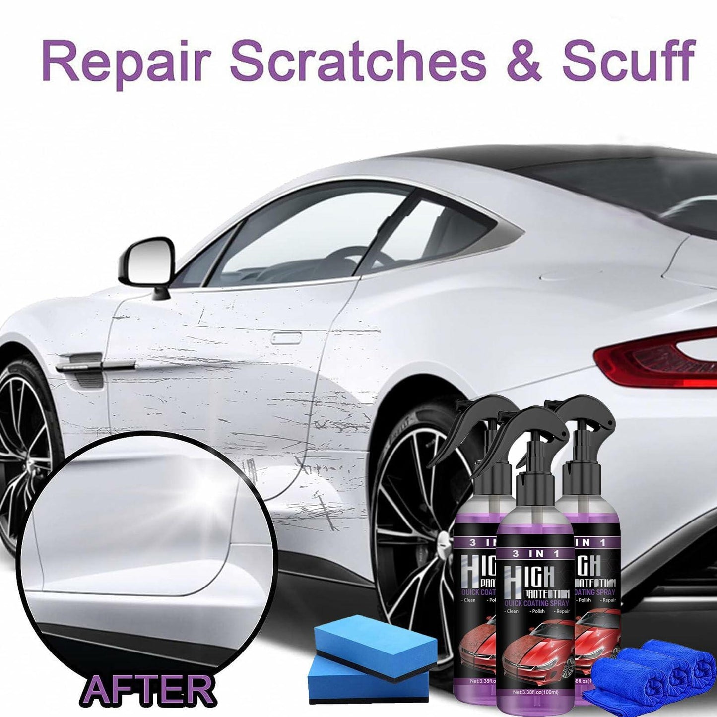 VisTapex 3 in 1 High Protection Quick Coating Spray, 3pcs Car Scratch Nano