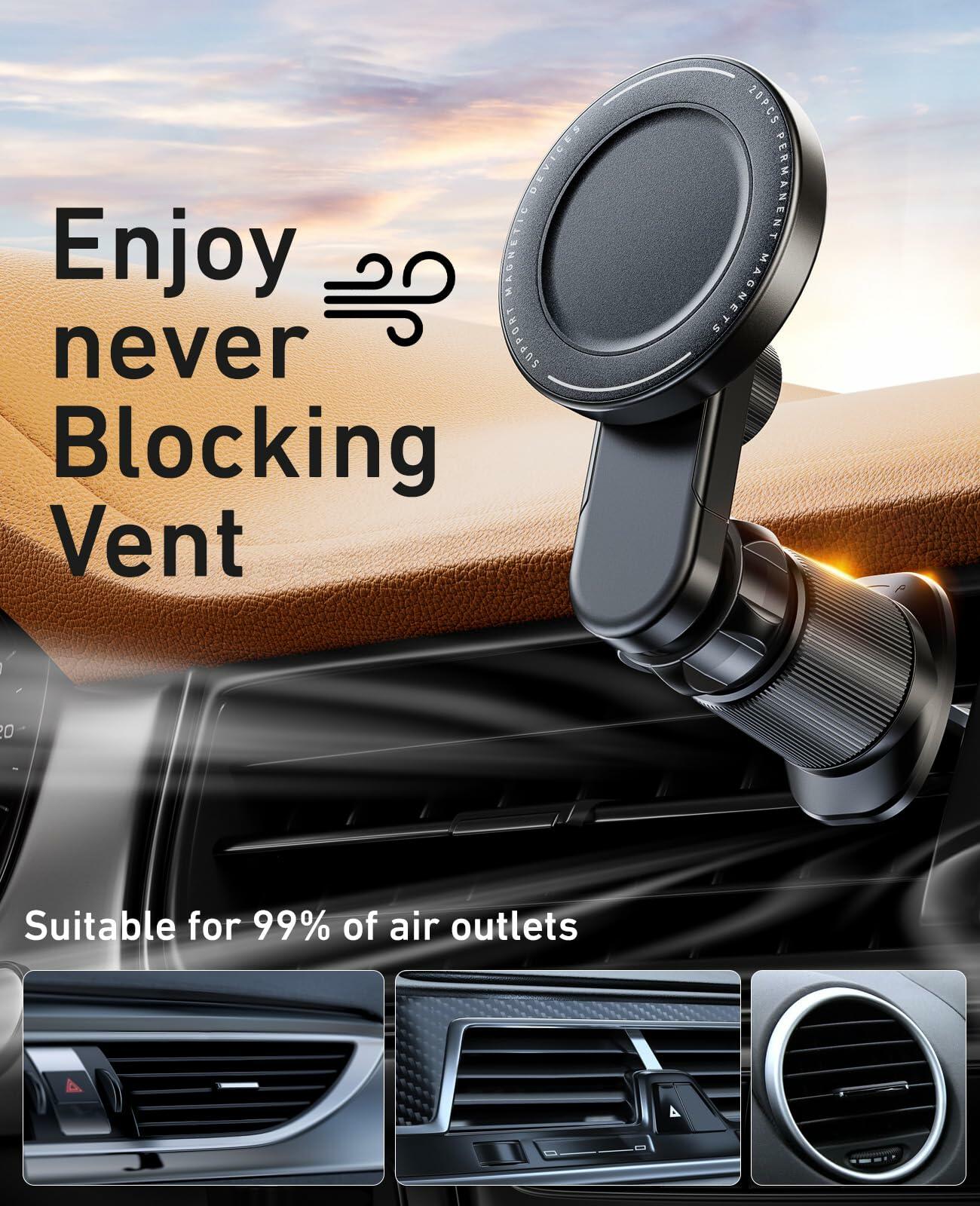 NIYEVN MagSafe Car Mount, 20 Magnets, 360° Rotation, Air Vent Holder