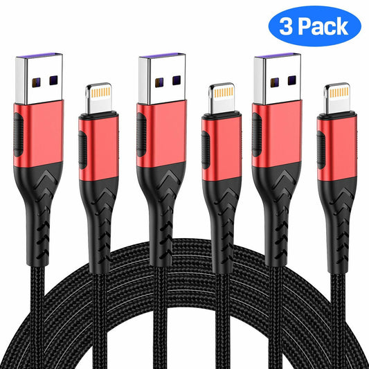 Durcord 3-Pack 6FT USB A Cable iPhone Red MFi Certified Fast Charging