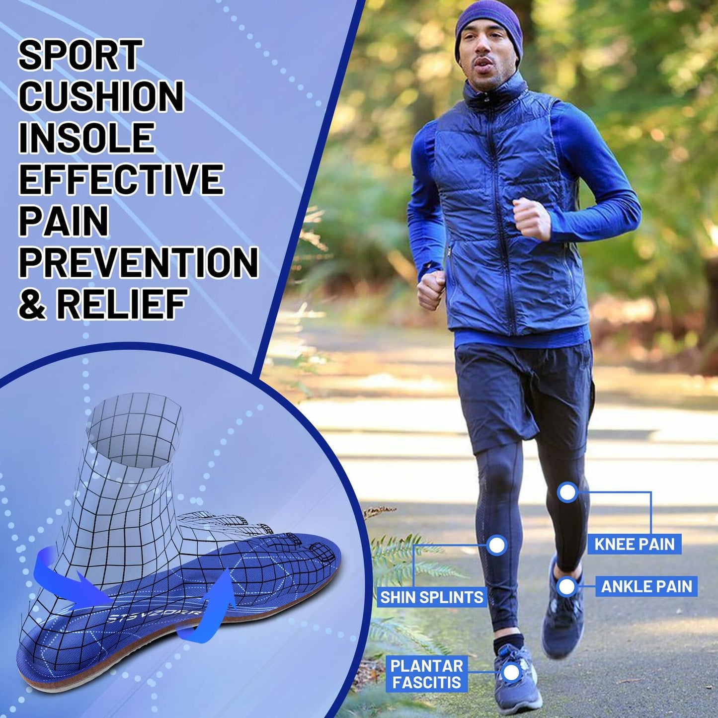 STSVZORR Plantar Fasciitis Inserts Arch Support Heel Pain US-10 Dark Violet Blue