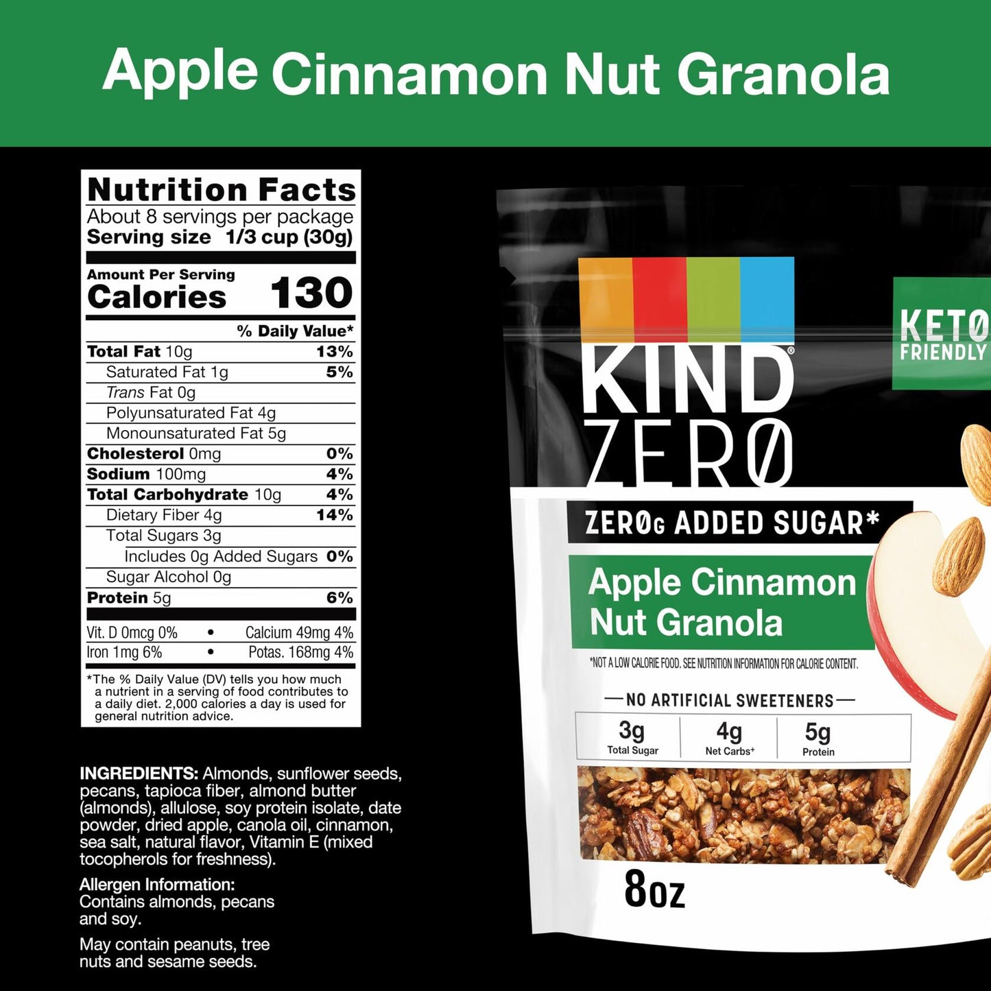 BestBy04/25 KIND Keto Granola Apple Cinnamon Nut GF Zero Added Sugar 1 Count