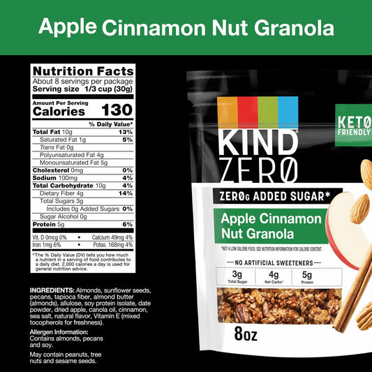 BestBy04/25 KIND Keto Granola Apple Cinnamon Nut GF Zero Added Sugar 1 Count