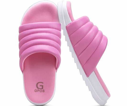 GPOS Womens Slides Memory Foam Cozy Open Toe Pink White Size 6