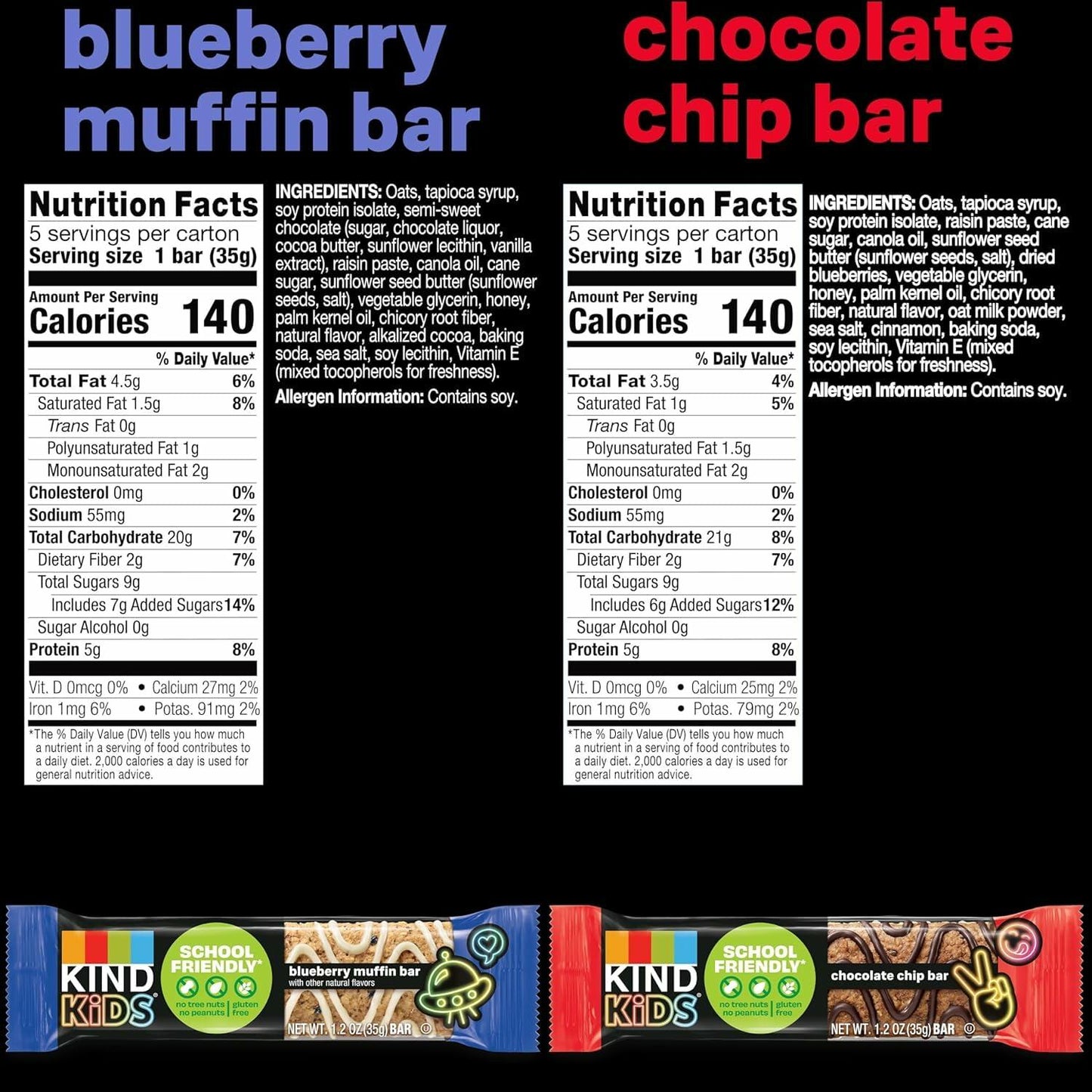 BestBy01/25 KIND Kids OatBars Variety Pack 10Count BlueberryMuffin ChocolateChip