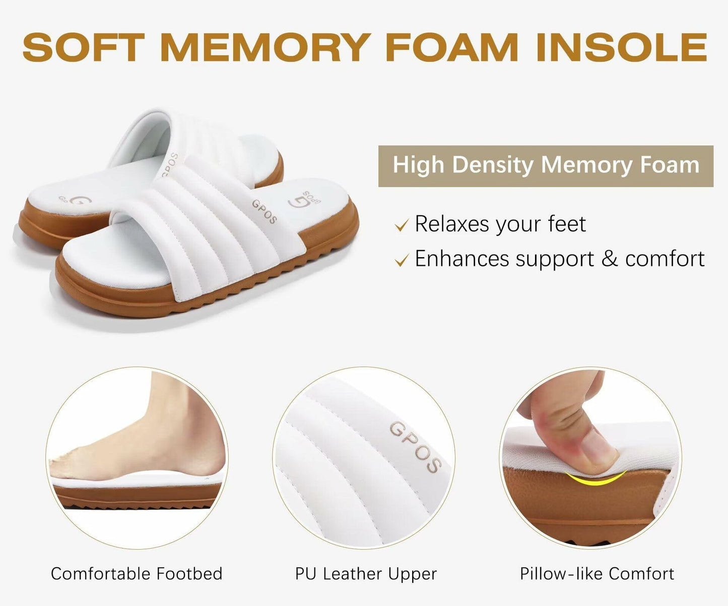 GPOS Womens Slides Memory Foam Soft Cushioned Cozy Open Toe Sandals Size 9