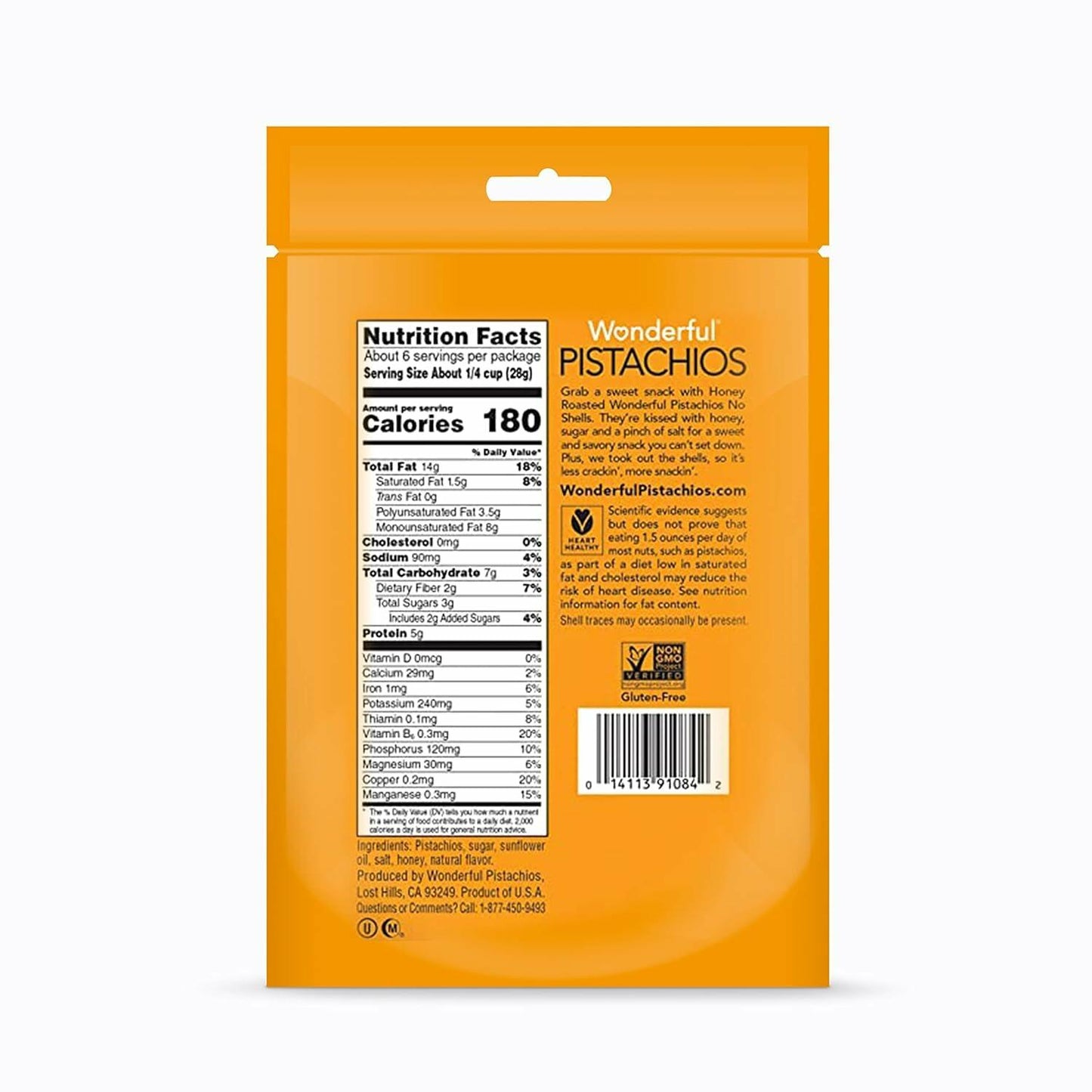 BestBy01/25 Wonderful Pistachios Honey Roasted No Shells Protein Snack 5.5oz Bag