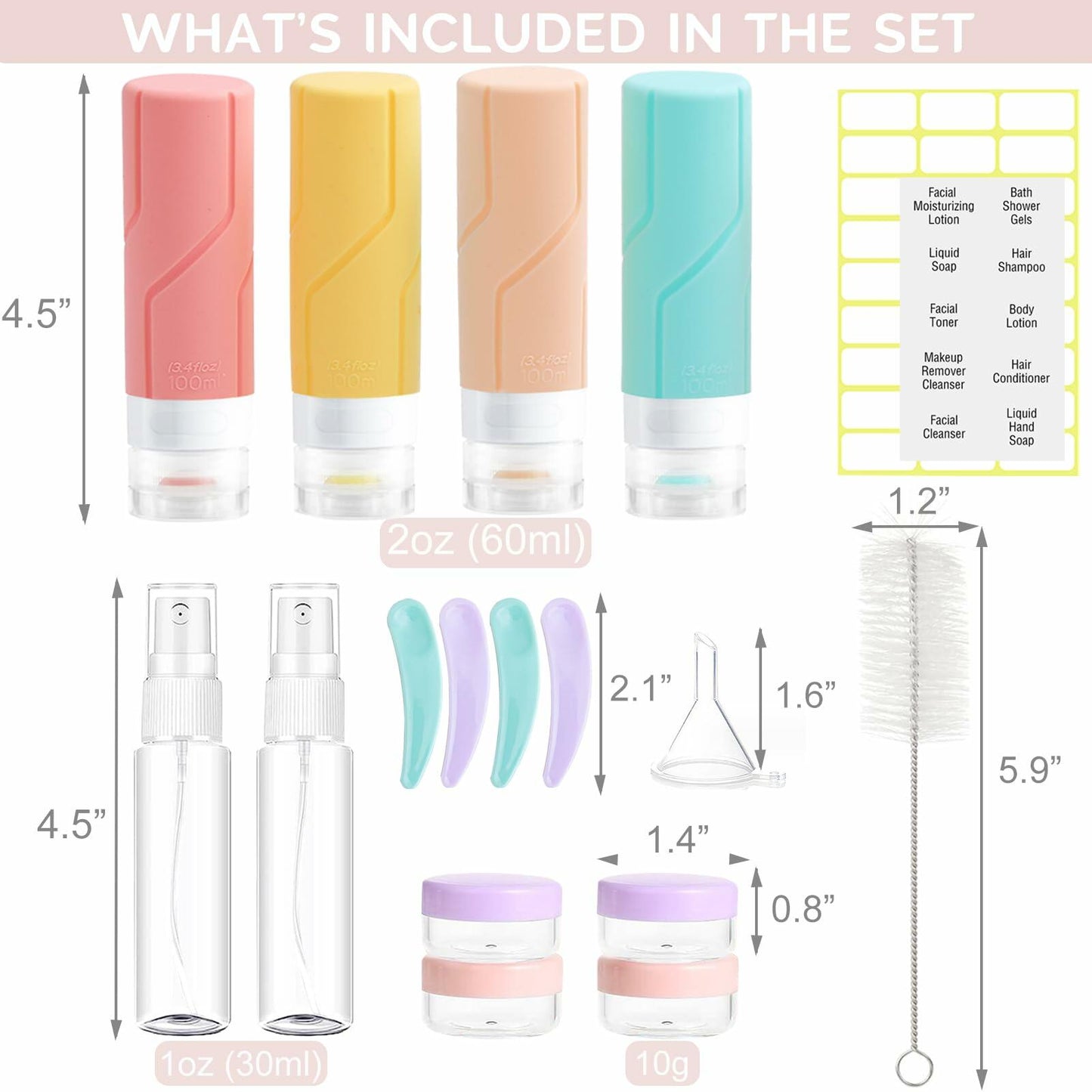 18 Pc Silicone Travel Bottles Set TSA Approved Leak Proof BPA Free Refillable
