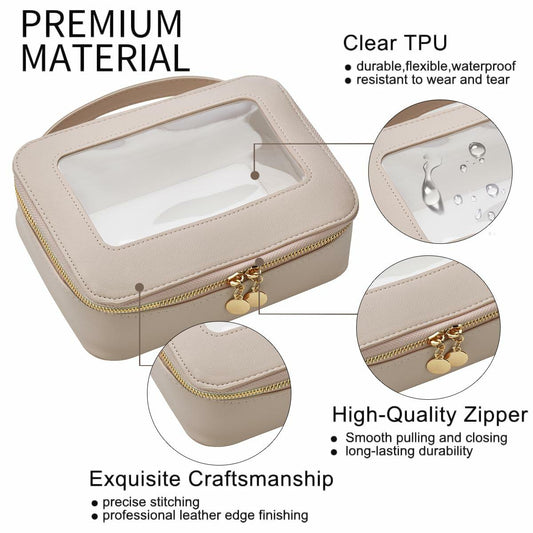 Leatvook Portable Makeup Bag Large Travel Cosmetic Organizer Brown