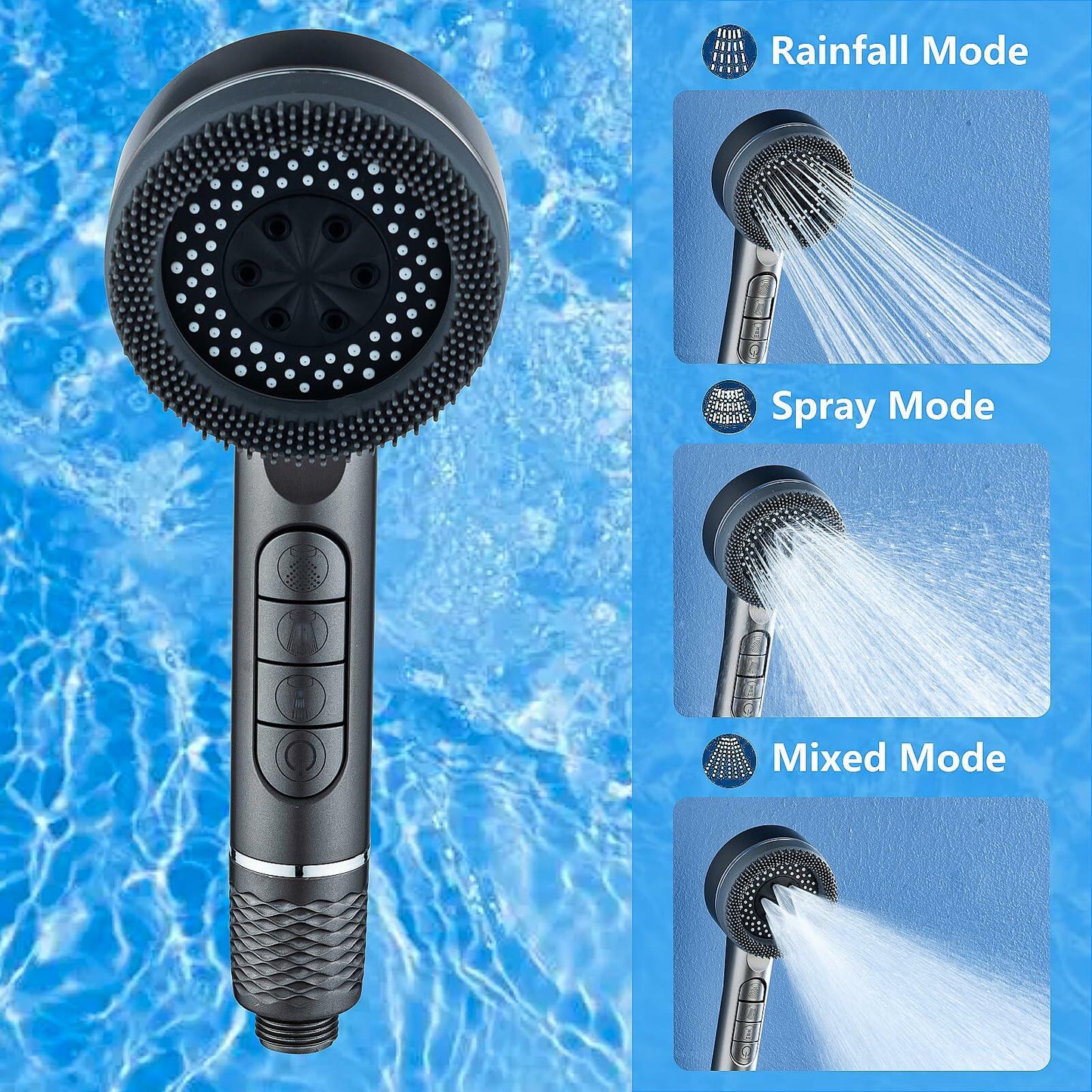 Filtered Handheld Shower Head Chrome High Pressure with Scalp Massager