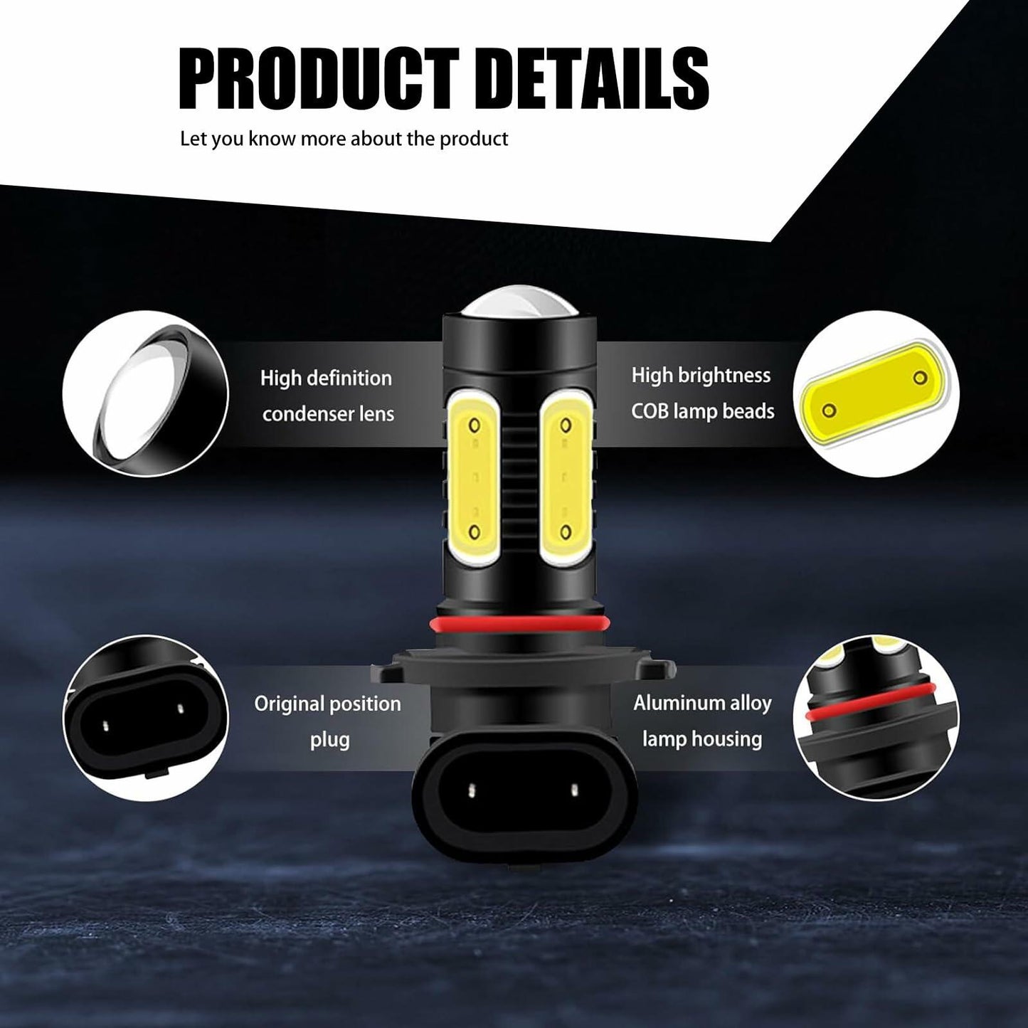 cerfioo 2PCS 9005 LED Bulb 6000K White Waterproof Front Fog Lamp