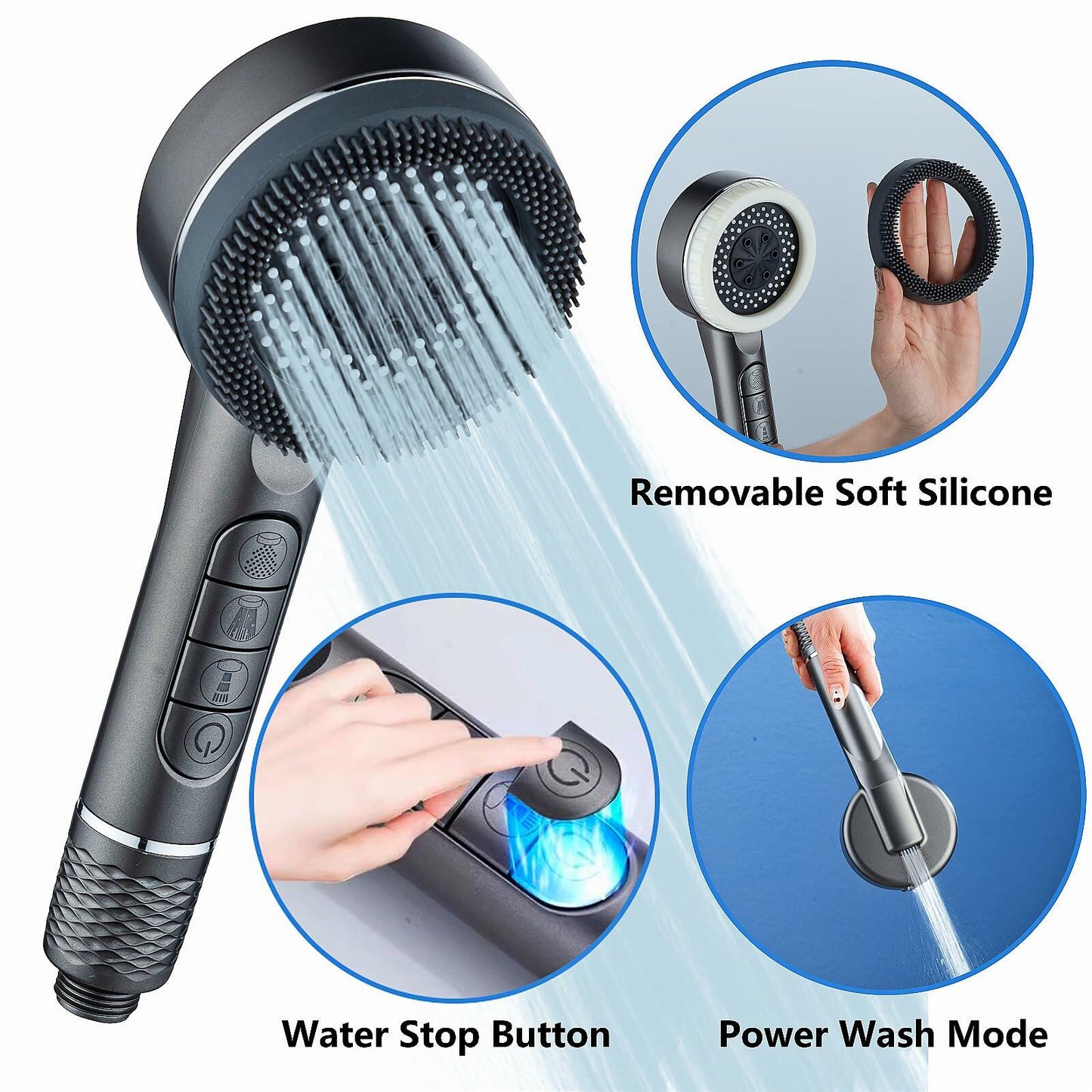 Filtered Handheld Shower Head Chrome High Pressure with Scalp Massager