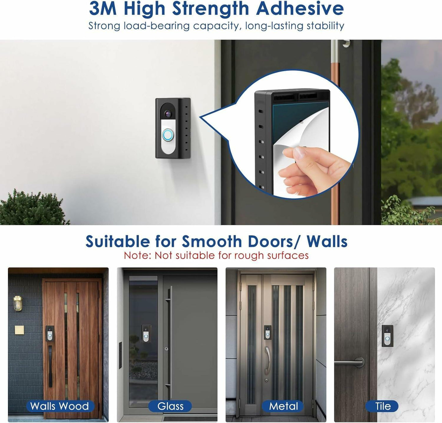 KIMILAR 2024 Upgrade No Drill Adhesive Video Doorbell Mount - Black
