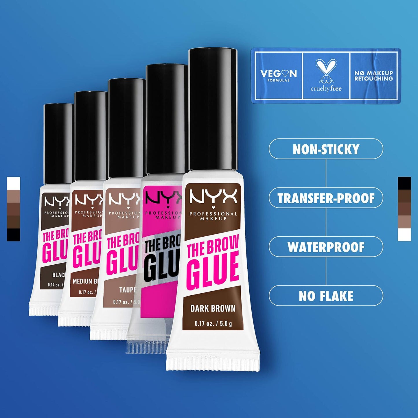 NYX Brow Glue Tinted Eyebrow Gel Dark Brown 0.17oz - Extreme Hold