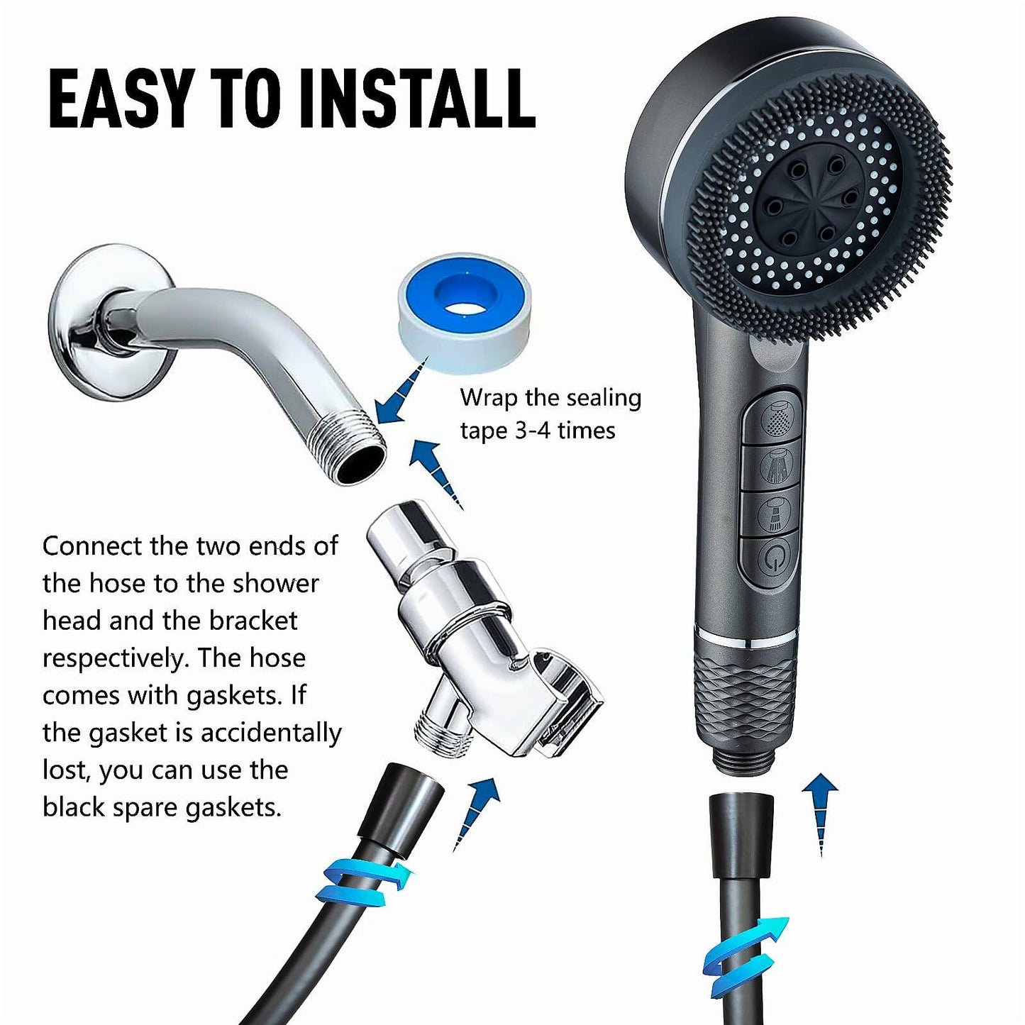 Filtered Handheld Shower Head Chrome High Pressure with Scalp Massager