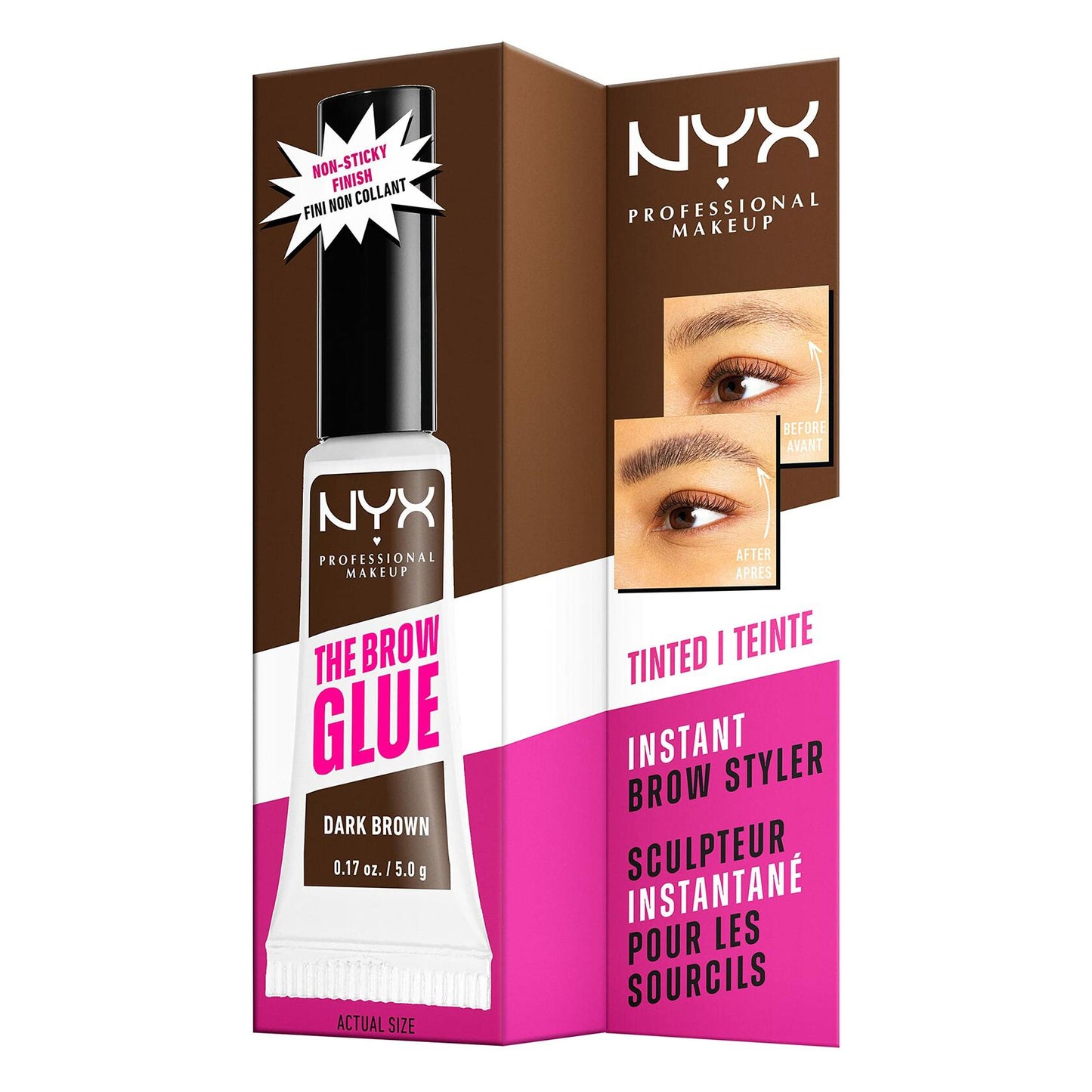 NYX Brow Glue Tinted Eyebrow Gel Dark Brown 0.17oz - Extreme Hold