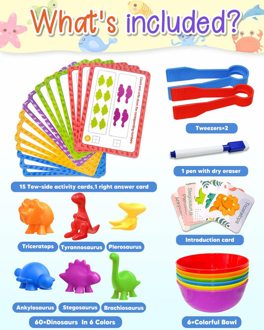 Yetonamr Montessori Counting Dinosaurs Educational Toy Set for Kids
