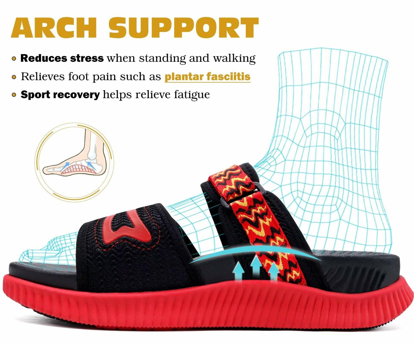 KuaiLu Women’s Orthotic Slides Cushioned Sport Sandals Arch Support Size 9