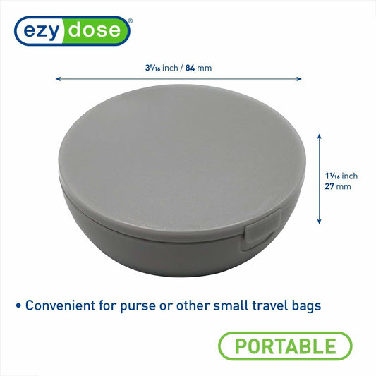 EZY DOSE Travel Pill Organizer Gray Compact Portable Medicine Case with Mirror