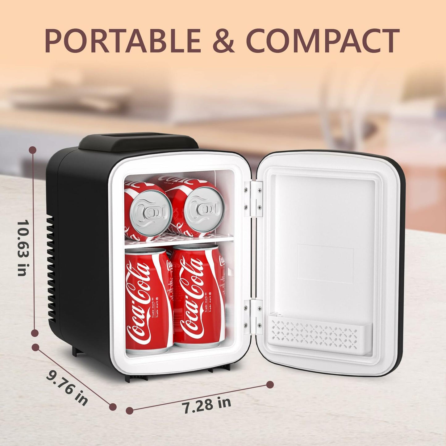 EUHOMY 4L Mini Fridge Portable Cooler Warmer Black Cosmetics Drinks