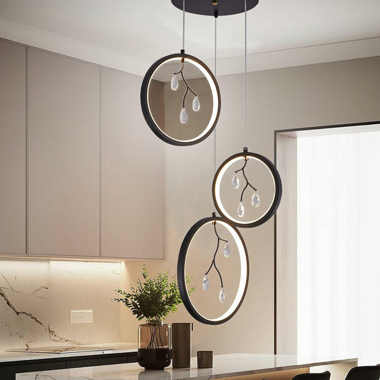 ACNENZIO Black 3-Light Pendant Lighting Fixture, Adjustable, Black 3-Ring