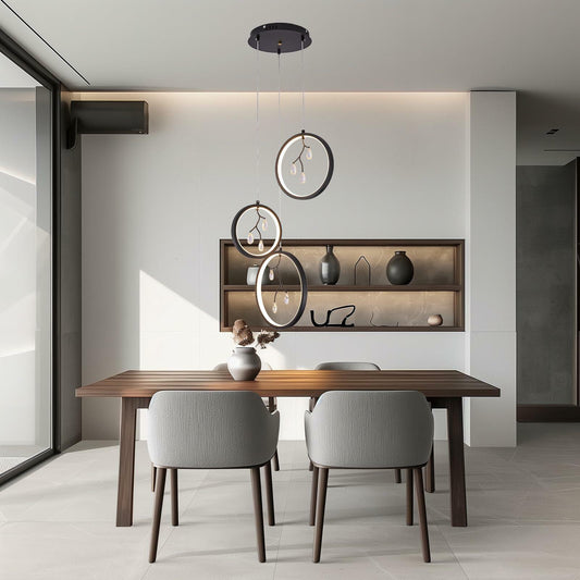 ACNENZIO Black 3-Light Pendant Lighting Fixture, Adjustable, Black 3-Ring