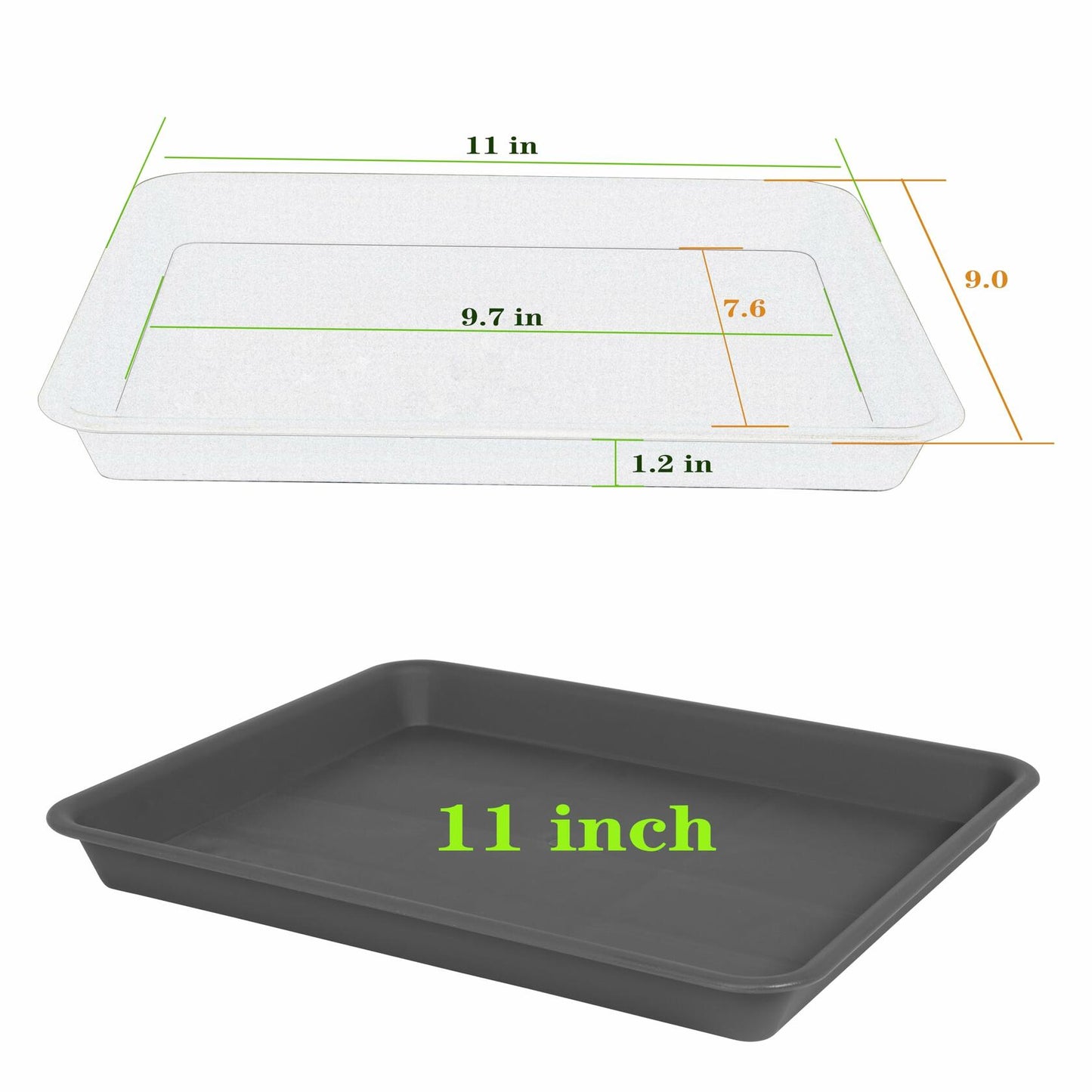 VUWEZ Plant Saucer Tray 11x9 inch, 1 Pack, Heavy Sturdy Plastic Drainage Tray